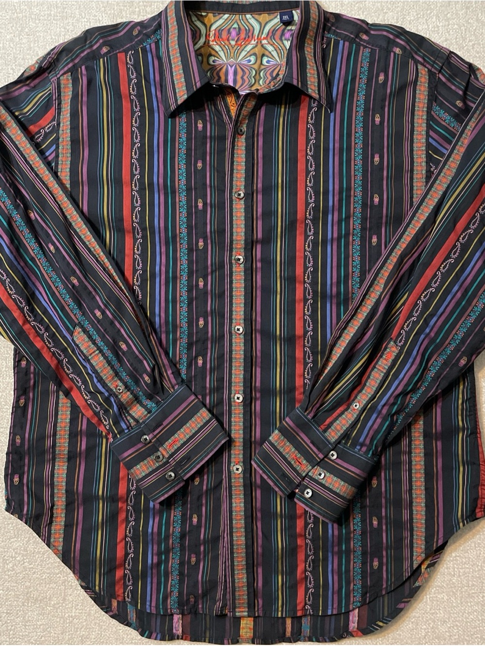Robert Graham Black Multicolor Vertical Stripe Button-Down Shirt